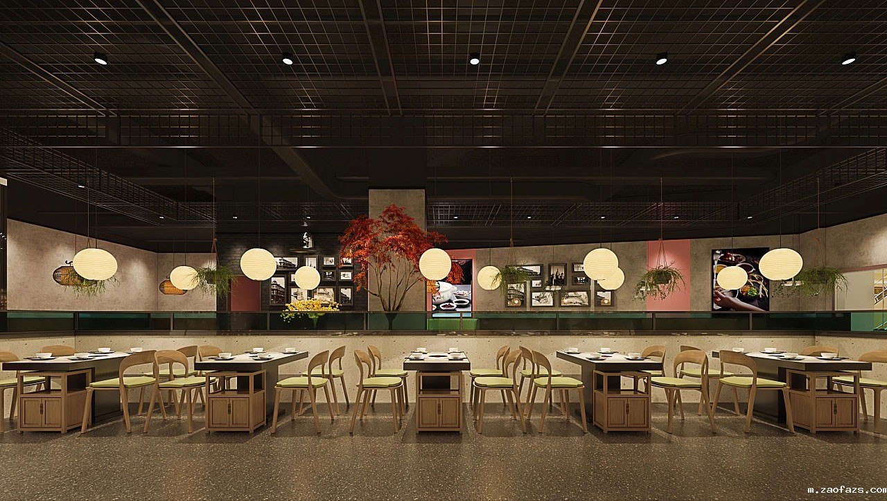 郑州火锅店设计-新中式火锅店装修设计效果图