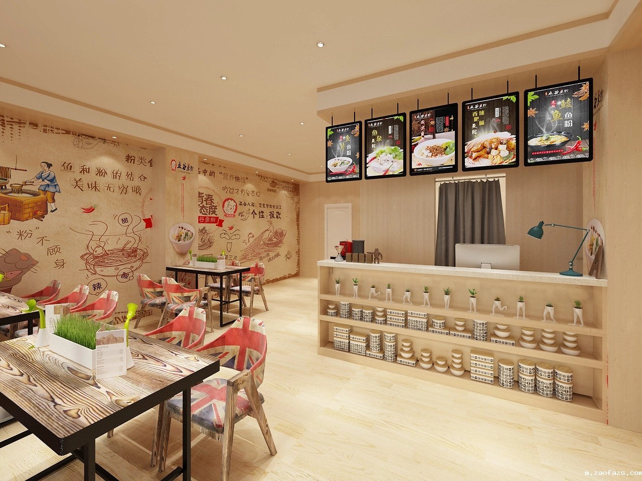 55平米鱼粉餐饮店装修设计效果图