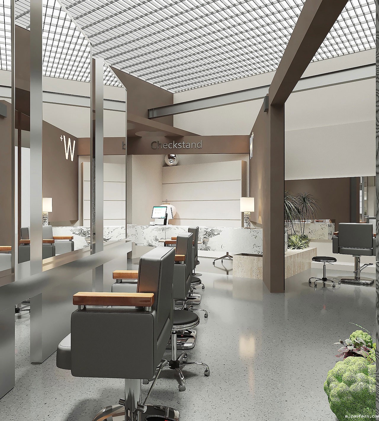 53平米极简理发店设计装修效果图