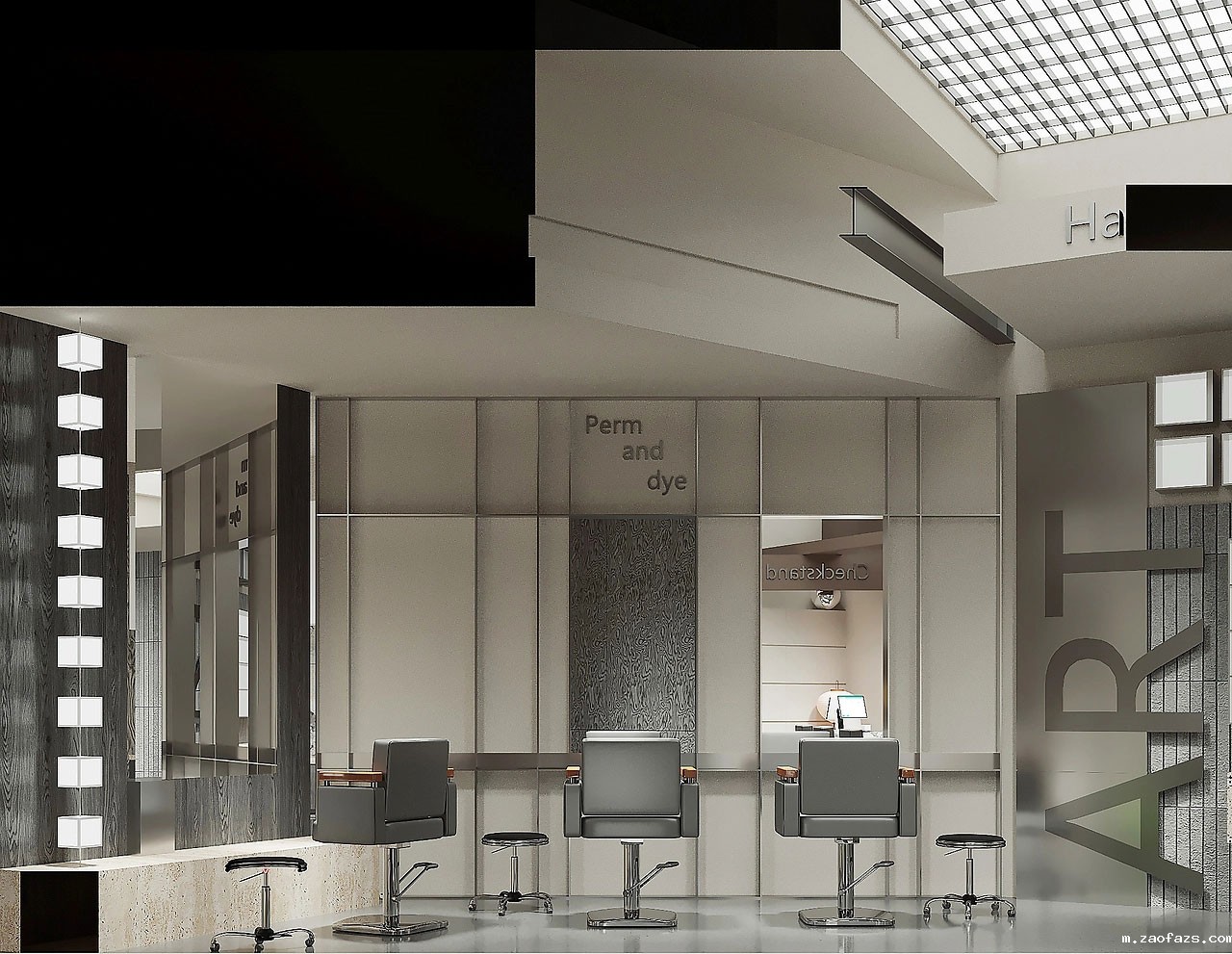 53平米极简理发店设计装修效果图