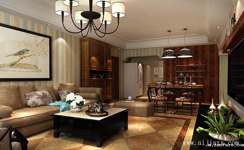 田园风格餐厅与客厅隔断装修效果图